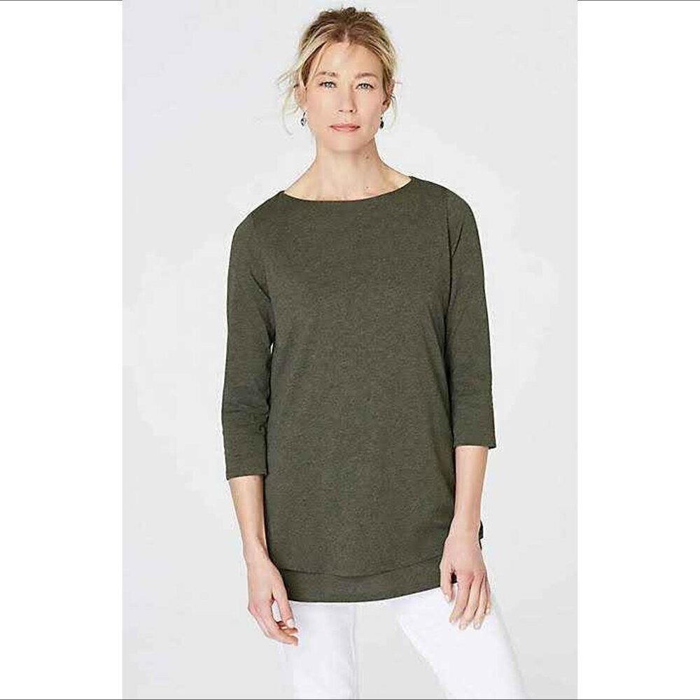 Pure J Jill boatneck layered tunic top shirt blouse knit green stretch X-Large